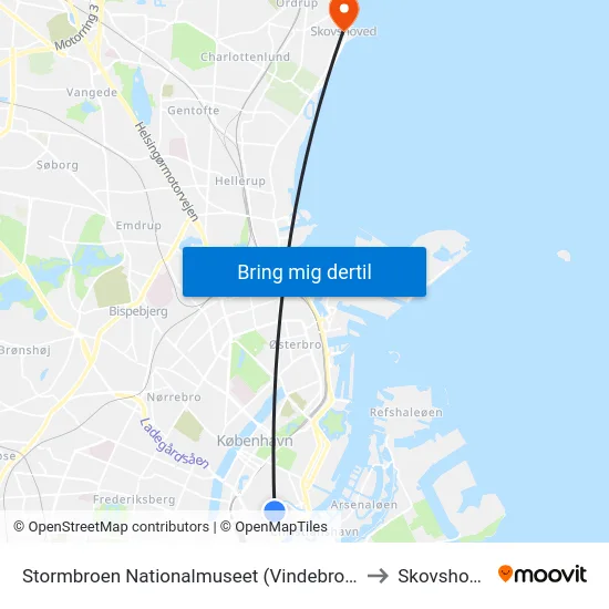 Stormbroen Nationalmuseet (Vindebrogade) to Skovshoved map