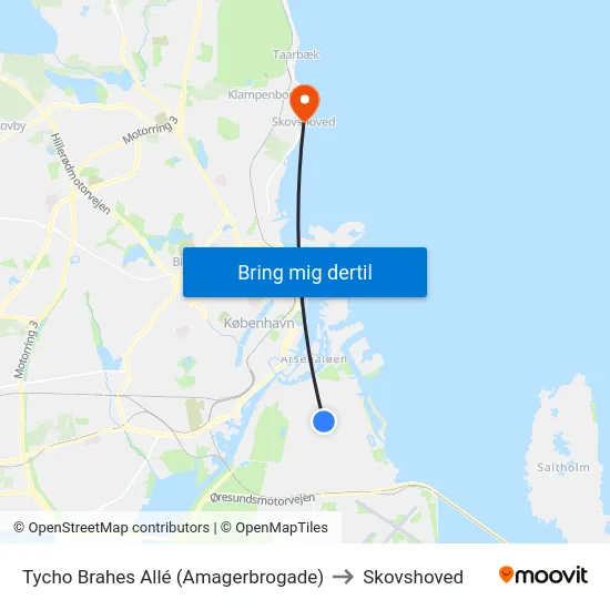 Tycho Brahes Allé (Amagerbrogade) to Skovshoved map
