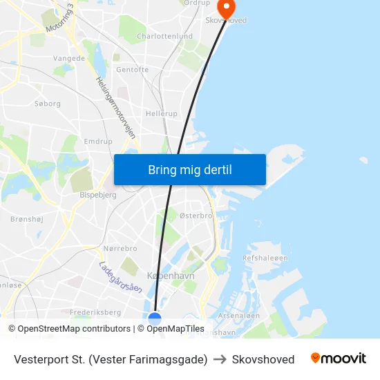 Vesterport St. (Vester Farimagsgade) to Skovshoved map