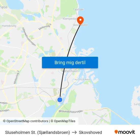 Sluseholmen St. (Sjællandsbroen) to Skovshoved map