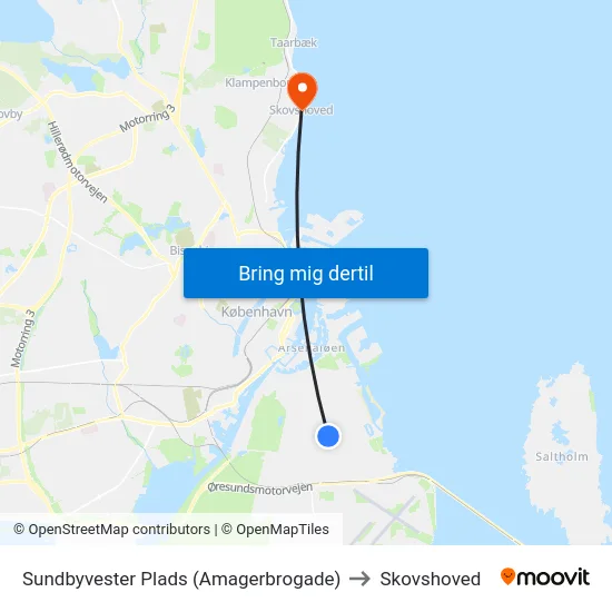 Sundbyvester Plads (Amagerbrogade) to Skovshoved map
