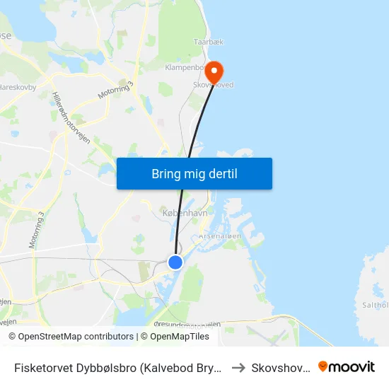 Fisketorvet Dybbølsbro (Kalvebod Brygge) to Skovshoved map