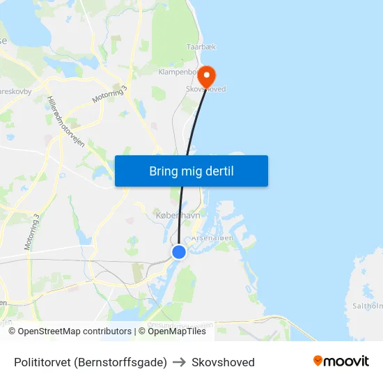 Polititorvet (Bernstorffsgade) to Skovshoved map