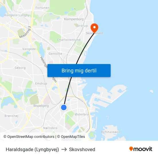 Haraldsgade (Lyngbyvej) to Skovshoved map