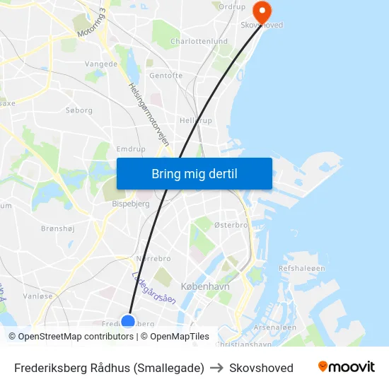 Frederiksberg Rådhus (Smallegade) to Skovshoved map
