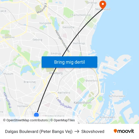 Dalgas Boulevard (Peter Bangs Vej) to Skovshoved map