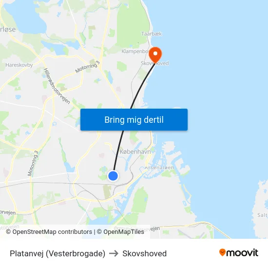 Platanvej (Vesterbrogade) to Skovshoved map