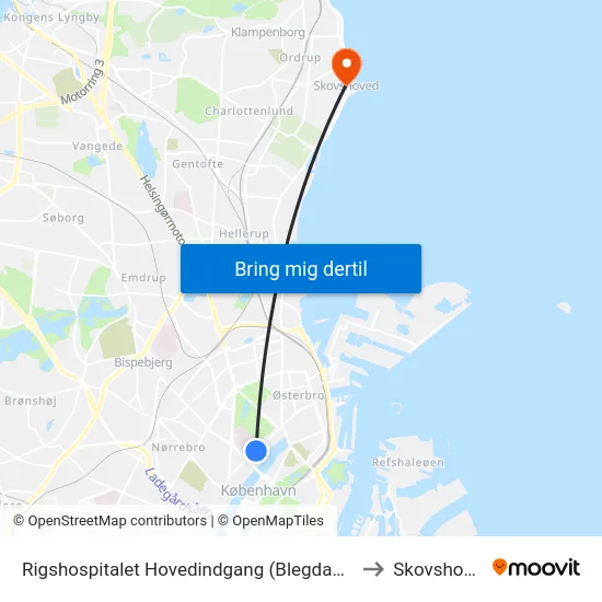 Rigshospitalet Hovedindgang (Blegdamsvej) to Skovshoved map