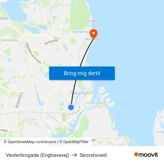 Vesterbrogade (Enghavevej) to Skovshoved map