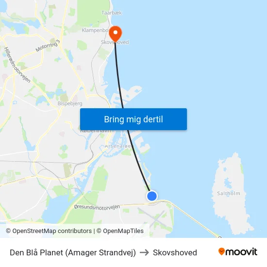 Den Blå Planet (Amager Strandvej) to Skovshoved map