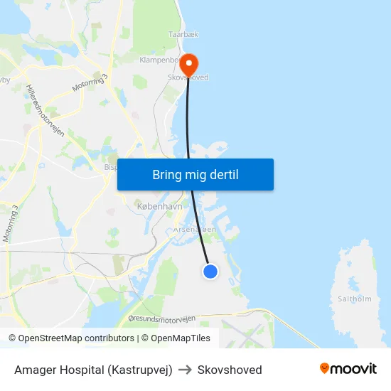 Amager Hospital (Kastrupvej) to Skovshoved map