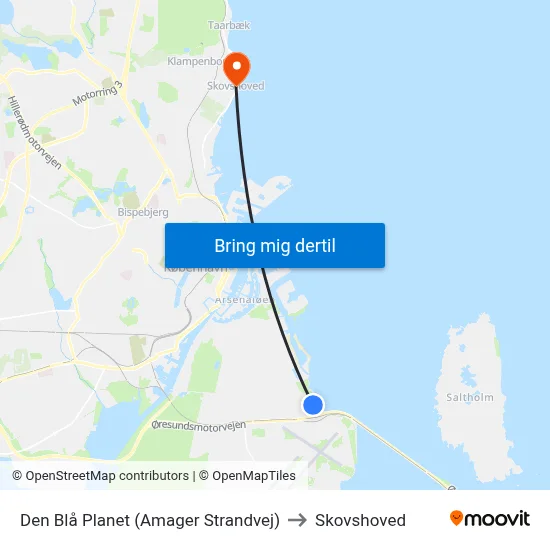 Den Blå Planet (Amager Strandvej) to Skovshoved map
