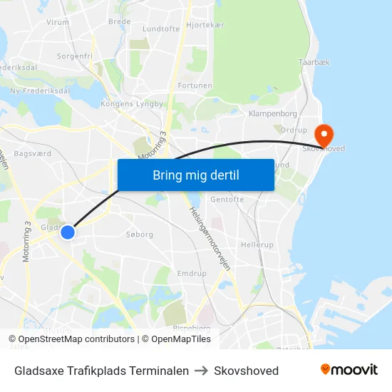 Gladsaxe Trafikplads Terminalen to Skovshoved map