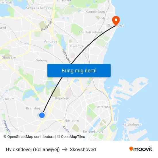 Hvidkildevej (Bellahøjvej) to Skovshoved map