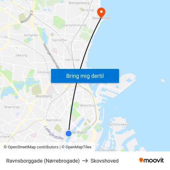Ravnsborggade (Nørrebrogade) to Skovshoved map
