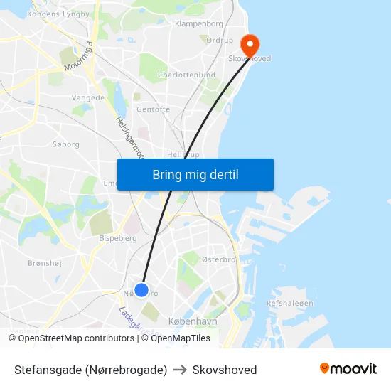 Stefansgade (Nørrebrogade) to Skovshoved map