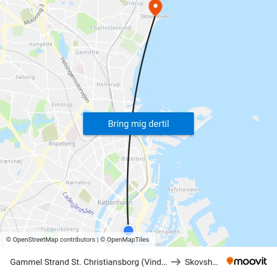 Gammel Strand St. Christiansborg (Vindebrogade) to Skovshoved map