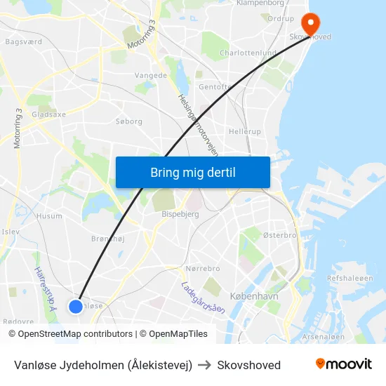 Vanløse Jydeholmen (Ålekistevej) to Skovshoved map