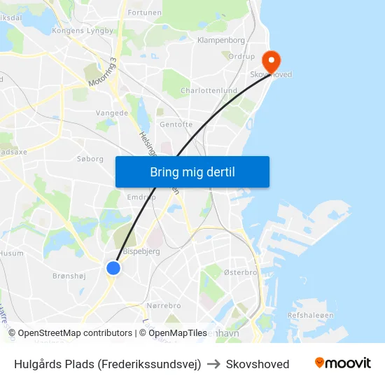 Hulgårds Plads (Frederikssundsvej) to Skovshoved map