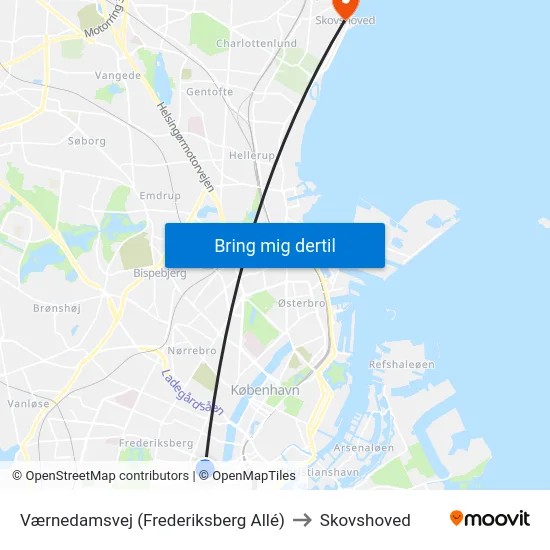 Værnedamsvej (Frederiksberg Allé) to Skovshoved map