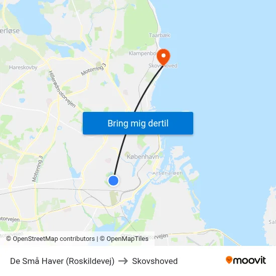 De Små Haver (Roskildevej) to Skovshoved map