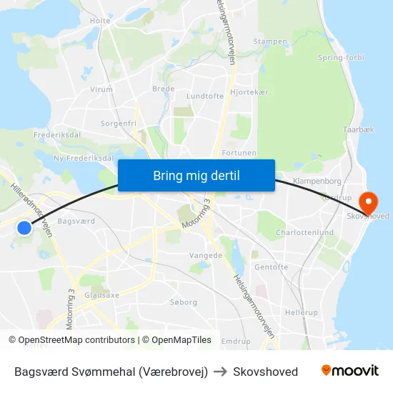 Bagsværd Svømmehal (Værebrovej) to Skovshoved map