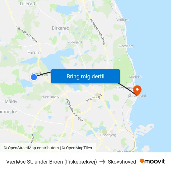 Værløse St. under Broen (Fiskebækvej) to Skovshoved map