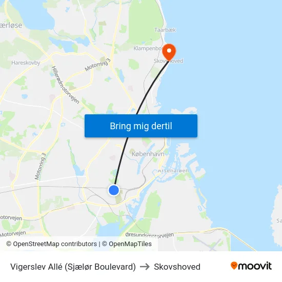 Vigerslev Allé (Sjælør Boulevard) to Skovshoved map