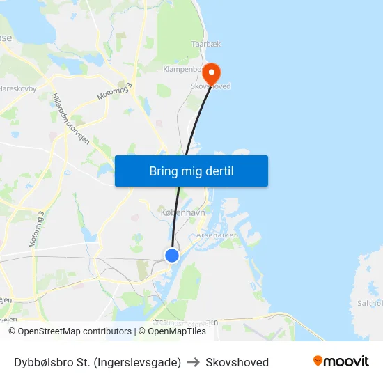 Dybbølsbro St. (Ingerslevsgade) to Skovshoved map