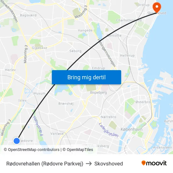 Rødovrehallen (Rødovre Parkvej) to Skovshoved map