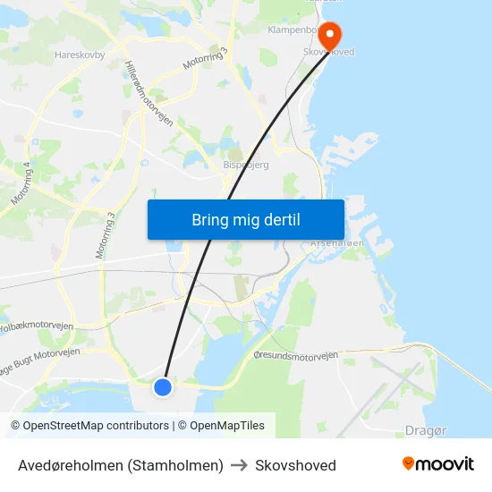Avedøreholmen (Stamholmen) to Skovshoved map