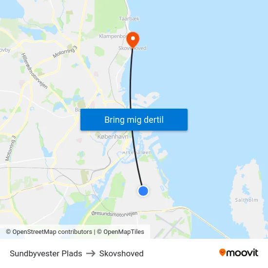 Sundbyvester Plads to Skovshoved map