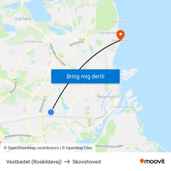 Vestbadet (Roskildevej) to Skovshoved map
