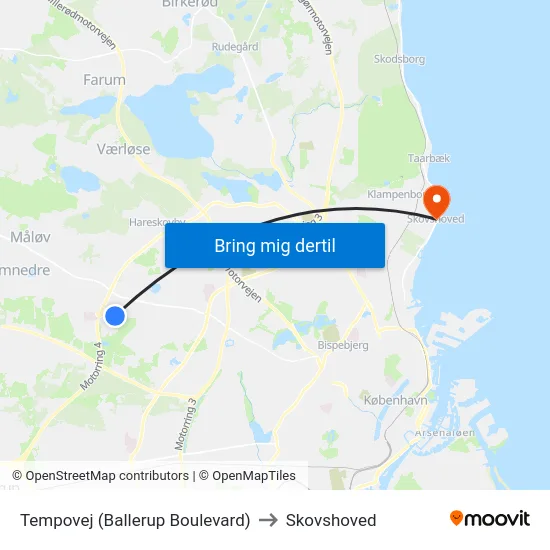 Tempovej (Ballerup Boulevard) to Skovshoved map