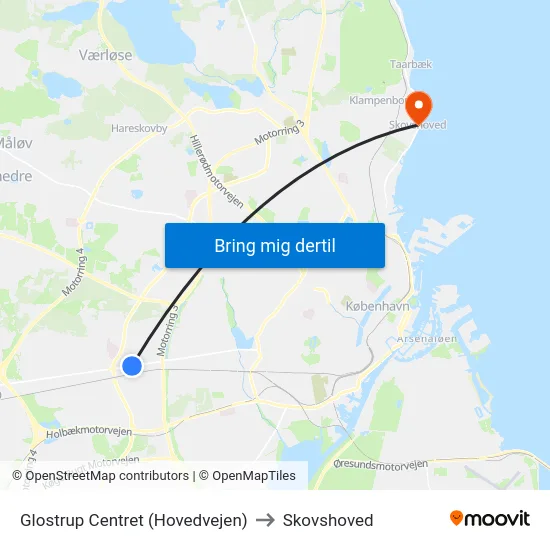 Glostrup Centret (Hovedvejen) to Skovshoved map