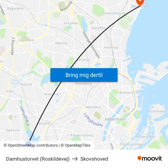 Damhustorvet (Roskildevej) to Skovshoved map