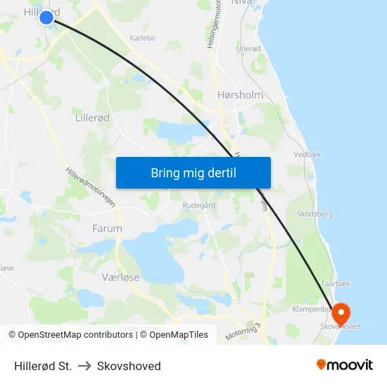 Hillerød St. to Skovshoved map