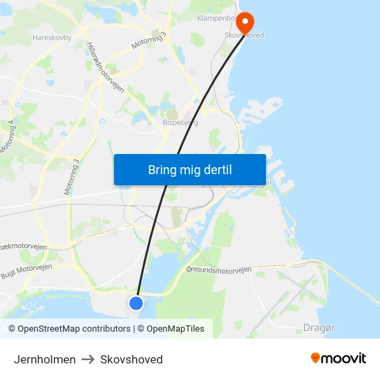 Jernholmen to Skovshoved map