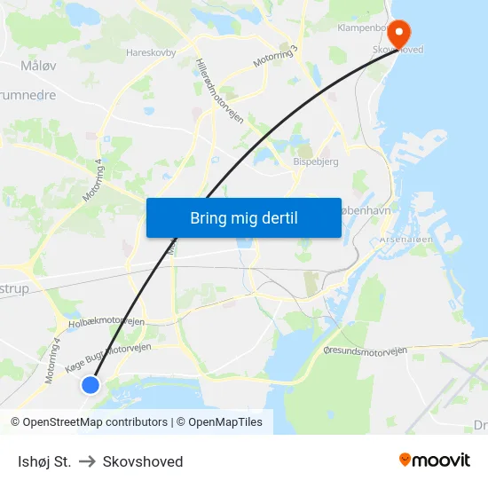 Ishøj St. to Skovshoved map