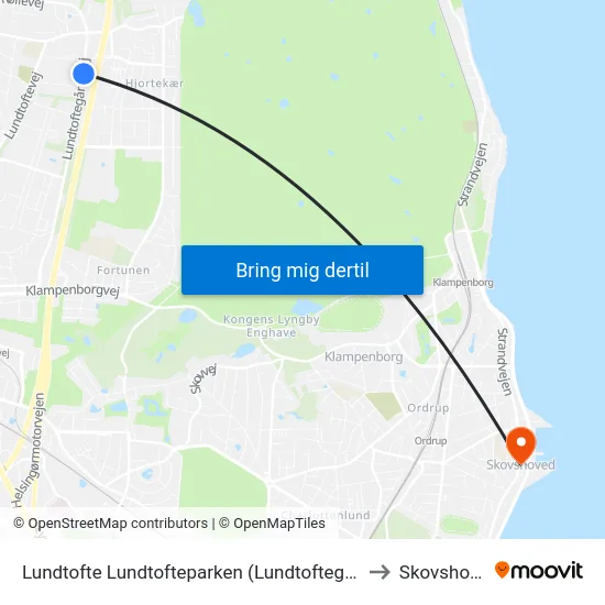 Lundtofte Lundtofteparken (Lundtoftegårdsvej) to Skovshoved map