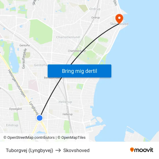 Tuborgvej (Lyngbyvej) to Skovshoved map