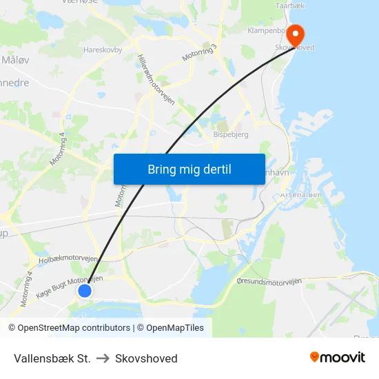 Vallensbæk St. to Skovshoved map
