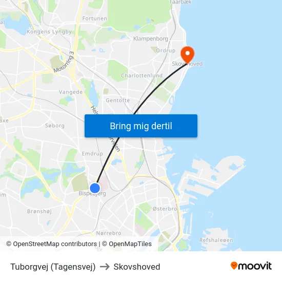 Tuborgvej (Tagensvej) to Skovshoved map