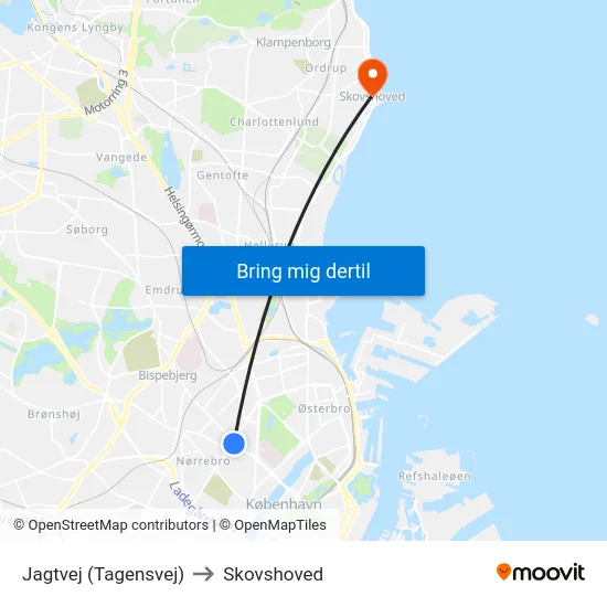 Jagtvej (Tagensvej) to Skovshoved map