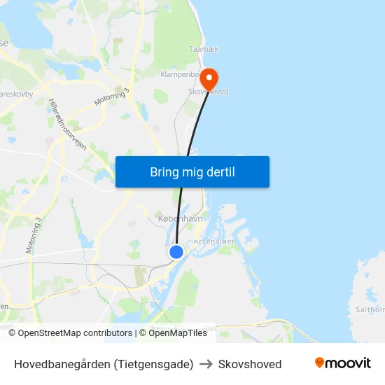 Hovedbanegården (Tietgensgade) to Skovshoved map