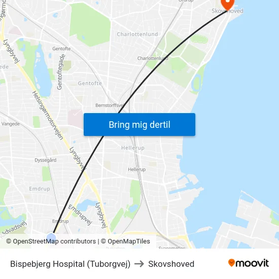 Bispebjerg Hospital (Tuborgvej) to Skovshoved map