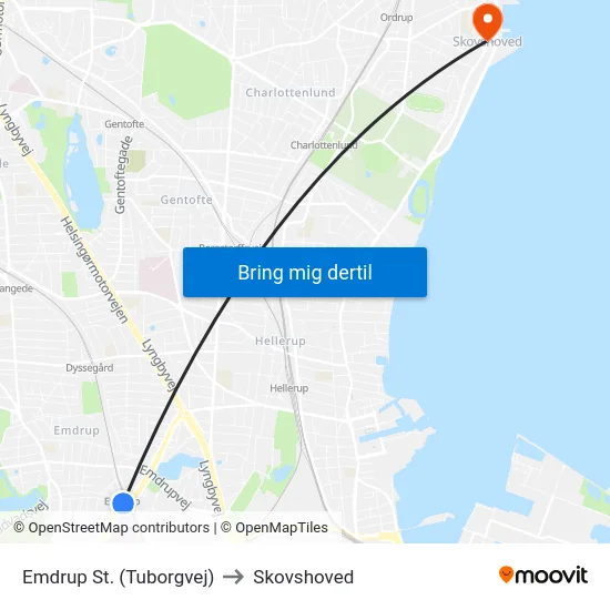 Emdrup St. (Tuborgvej) to Skovshoved map