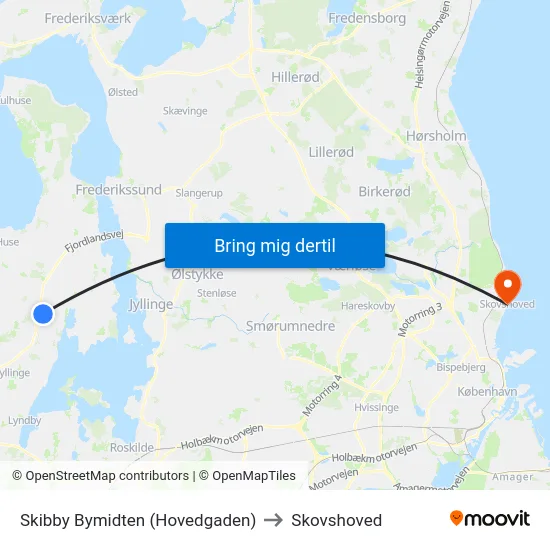 Skibby Bymidten (Hovedgaden) to Skovshoved map