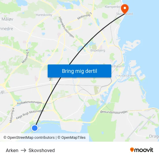 Arken to Skovshoved map