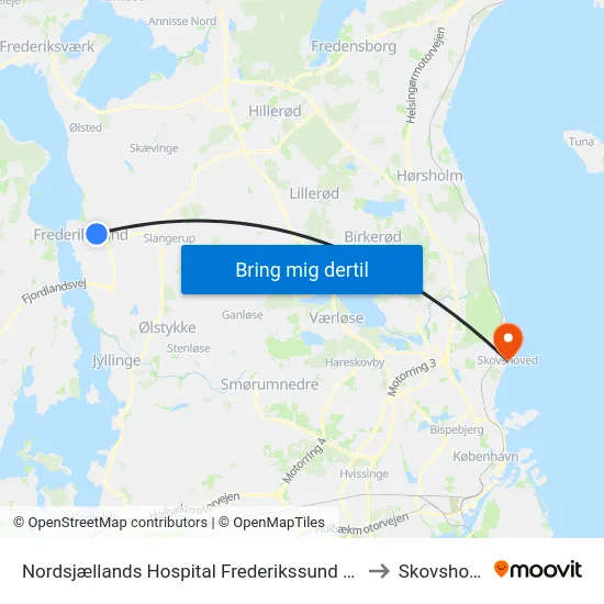 Nordsjællands Hospital Frederikssund Kapellet to Skovshoved map